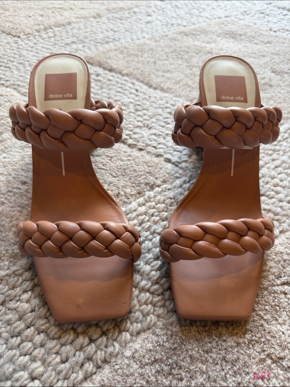 Dolce Vita Braided Double-Strap Slide Sandals in Cognac Brown